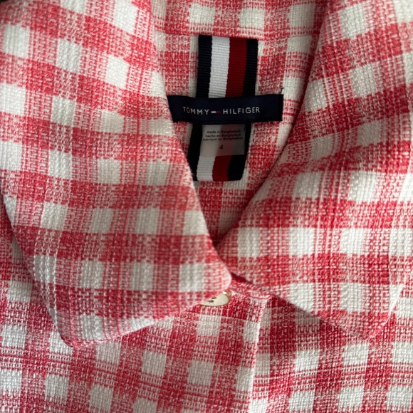 Tommy Hilfiger Pink Gingham Short Sleeve Tweed Button-Up Top – Size 4 - Picture 14 of 14